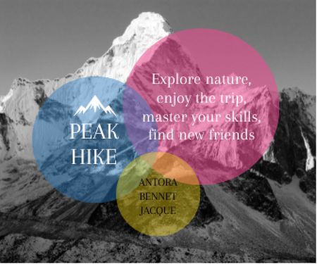 Ontwerpsjabloon van Large Rectangle van Hike Trip Announcement Scenic Mountains Peaks