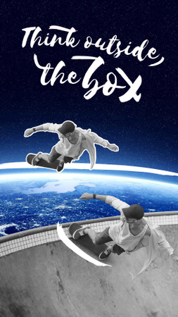 Teenager riding Skateboard in Space Instagram Story Modelo de Design