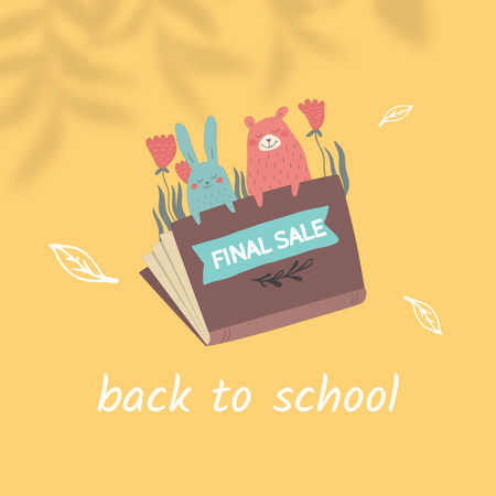 School Books Sale Announcement with Animals Animated Post Πρότυπο σχεδίασης