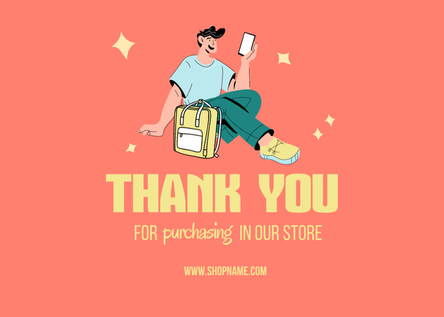 Back to School And Thank You For Purchase With Student Holding Gadget Postcard 5x7in Design Template