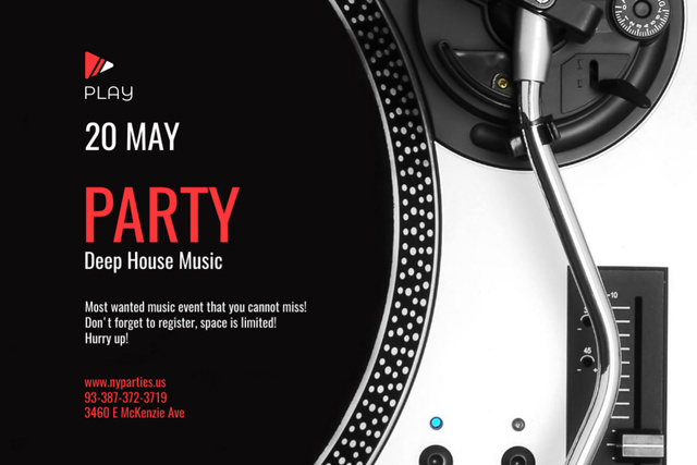 Thrilling Music Party Promotion with Vinyl Record Player Flyer 4x6in Horizontal Tasarım Şablonu