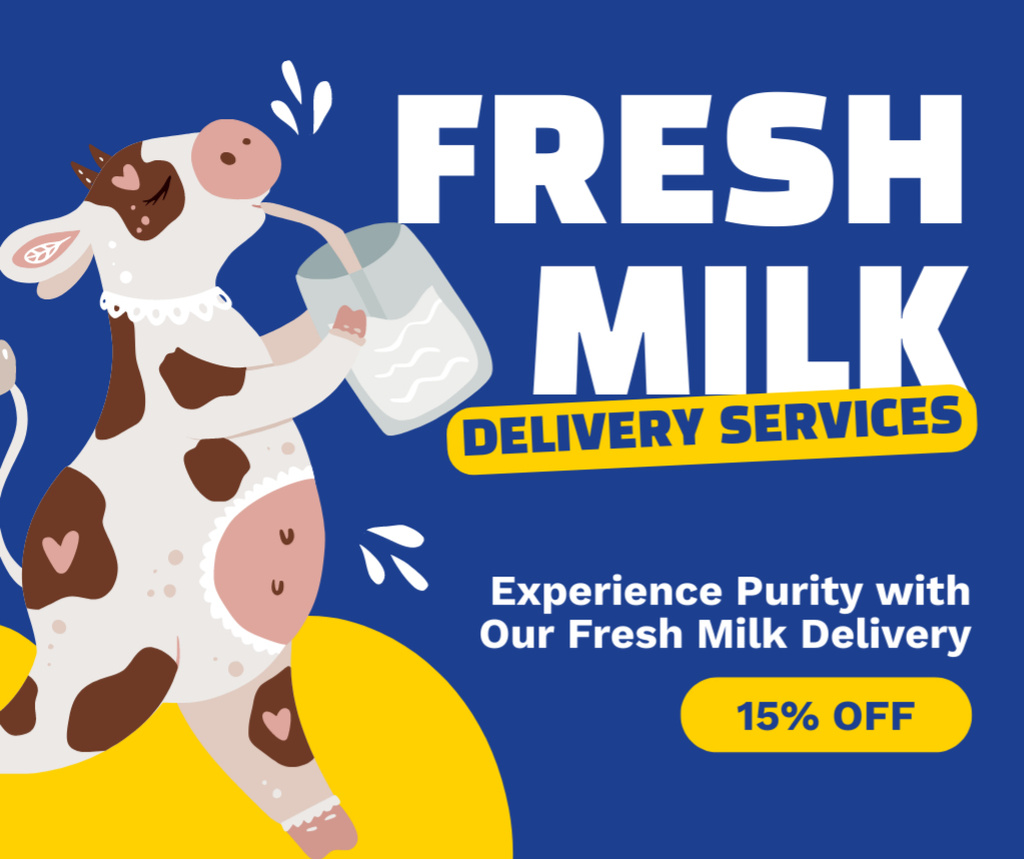 Ontwerpsjabloon van Facebook van Fresh Milk Delivery Services Ad on Blue