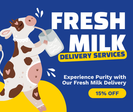 Fresh Milk Delivery Services Ad on Blue Facebook Design Template