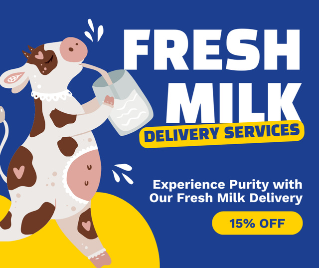 Fresh Milk Delivery Services Ad on Blue Facebook Modelo de Design