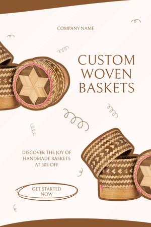 Custom Woven Baskets with Discount Pinterest Design Template