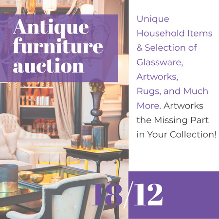 Antique Furniture Auction Vintage Wooden Pieces Instagram AD Design Template