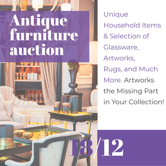Antique Furniture Auction Old-fashioned Wooden Pieces Instagram AD tervezősablon