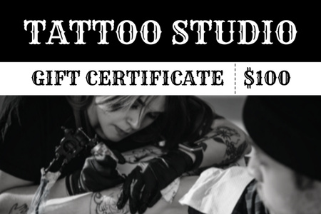 Tattoo Studio Service By Professional Artist Gift Certificate Design Template