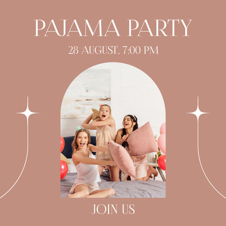 Pajama Party Announcement with Cheerful Young Women  Instagram Modelo de Design