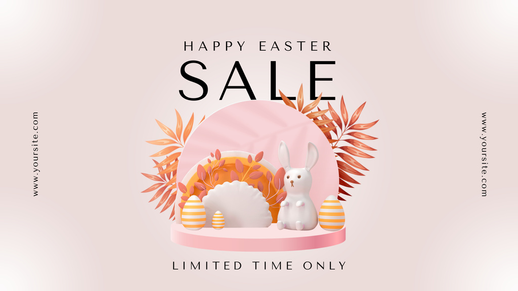 Happy Easter Sale Announcement with Cute Pink Decorations FB event cover Design Template