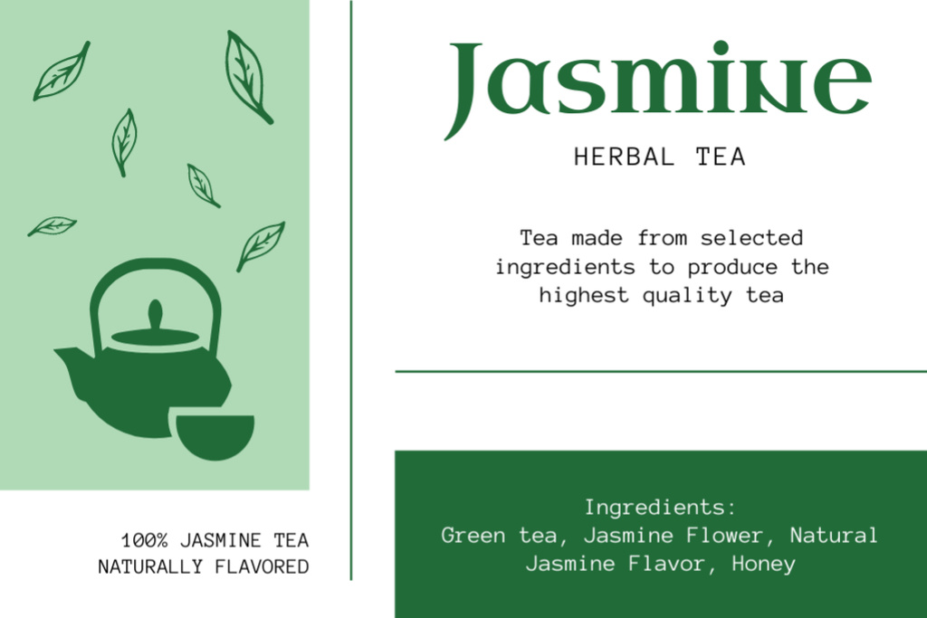 Herbal Jasmine Tea Label Šablona návrhu
