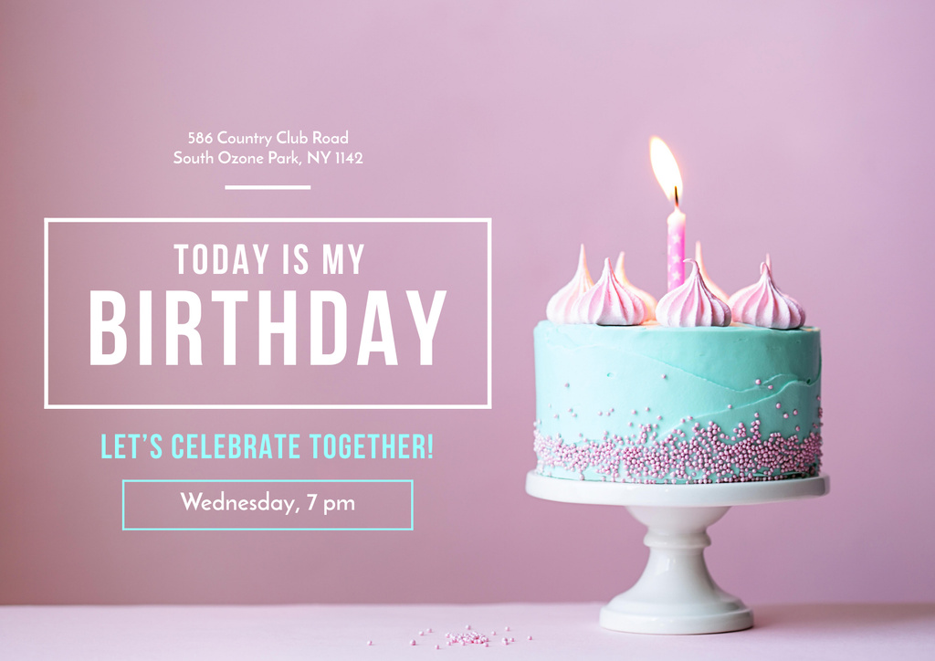 Plantilla de diseño de Birthday Party Announcement with Sweet Festive Cake Poster A2 Horizontal 