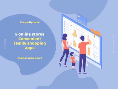 Young Family Shopping Online Poster 18x24in Horizontal Πρότυπο σχεδίασης