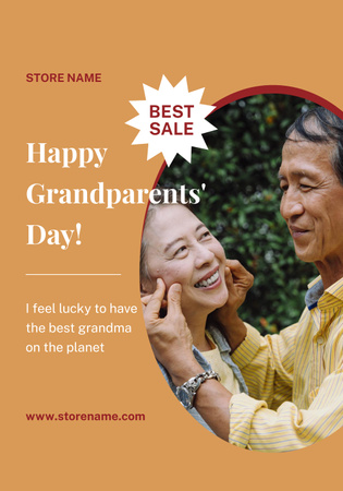 Venda no dia dos avós com homem e mulher asiáticos felizes Poster 28x40in Modelo de Design