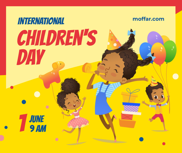 Designvorlage Illustration of Kids having fun at Children's Day Party für Facebook