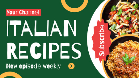 Ontwerpsjabloon van Youtube Thumbnail van Italiaanse Pasta Recepten op Groen