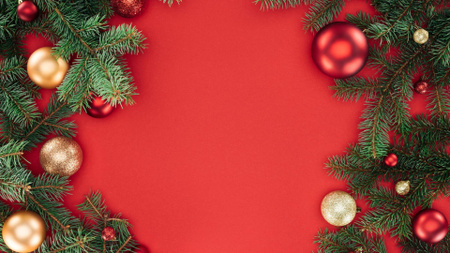 Designvorlage Christmas Branches with Baubles In Red für Zoom Background