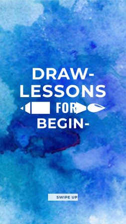 Ontwerpsjabloon van Instagram Story van Drawing Lessons Offer with Stains of Blue Watercolor