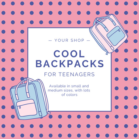 Cool Backpacks For Teens With Illustration Instagram AD Design Template