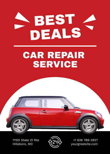 Car Repair Services Offer with red auto Flayer Design Template