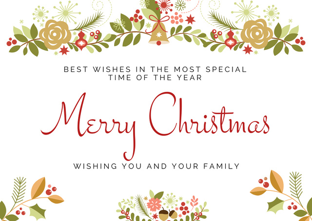 Christmas Wishes with decorated Twigs Postcard Design Template