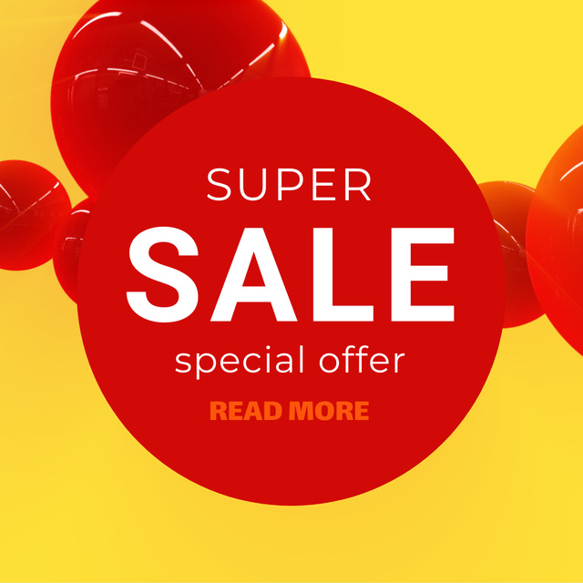 Designvorlage Super Sale Announcement with Flying red bubbles für Animated Post