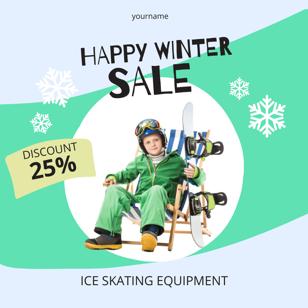 Happy Winter Sale Ski Equipment Instagram Πρότυπο σχεδίασης