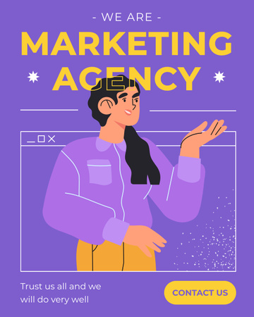 Marketing Agency Service Proposal with Cartoon Woman Instagram Post Verticalデザインテンプレート