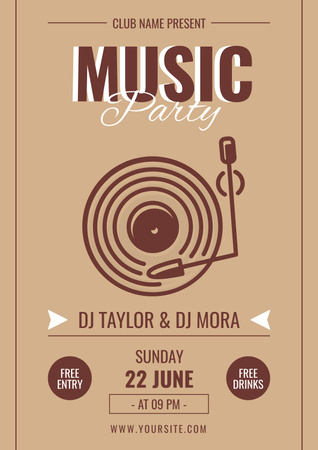 Music Party Announcement with Vinyl Poster Design Template
