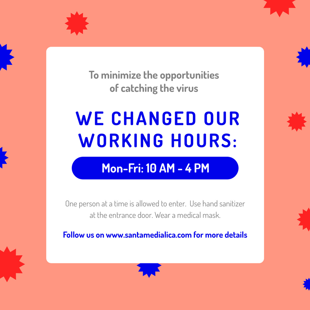 Designvorlage Working Hours Rescheduling during quarantine notice für Instagram