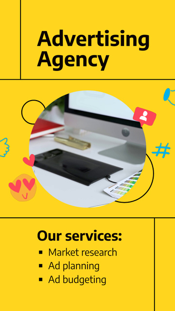 Various Services Of Advertising Agency In Yellow Instagram Video Storyデザインテンプレート