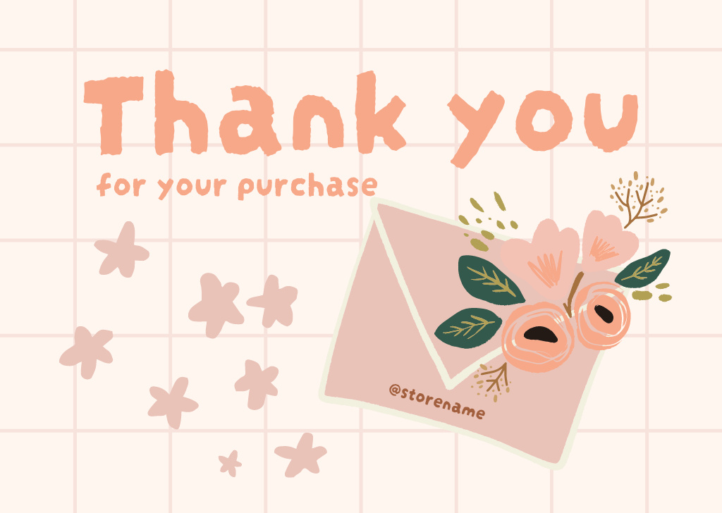 Plantilla de diseño de Thank You Message with Envelope and Flowers Card 