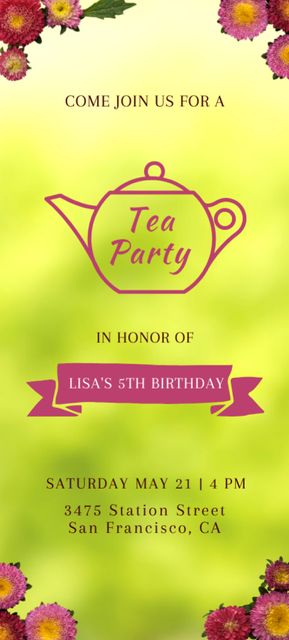 Birthday Tea Party Ad Invitation 9.5x21cm Šablona návrhu