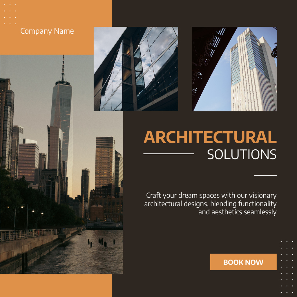 Architectural Solutions Ad with Skyscrapers in City LinkedIn post Design Template
