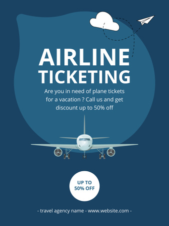 Airline Tickets Sale Offer on Blue Poster US Design Template