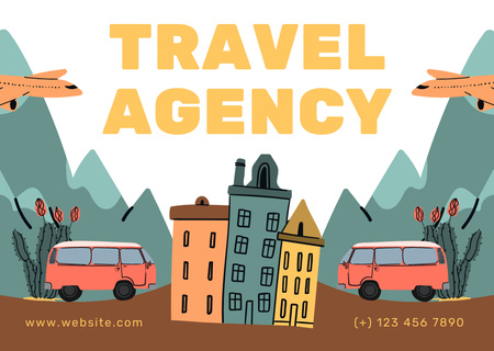 Ontwerpsjabloon van Card van Doodle geïllustreerd aanbod van reisbureau