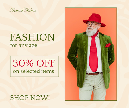 Age-Friendly Fashion With Discount For Items Facebook Design Template