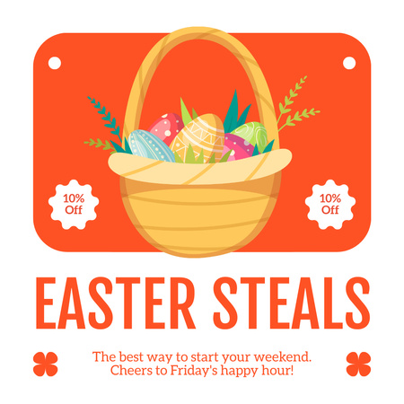 Easter Happy Hours Ad with Basket of Eggs Instagram AD Design Template