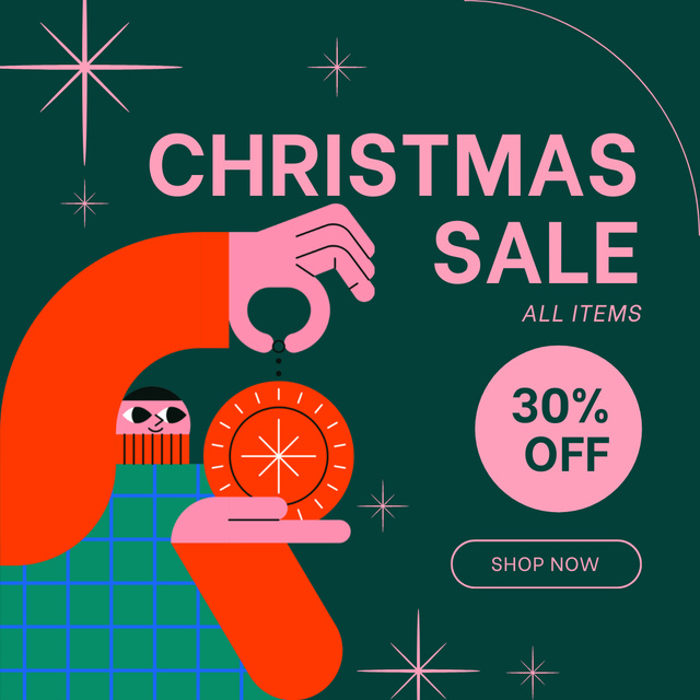 Ontwerpsjabloon van Instagram AD van Cute Cartoon on Christmas Sale Offer
