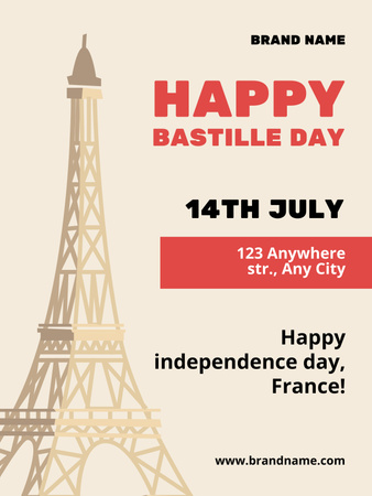 Plantilla de diseño de Anuncio de celebración del Día de la Bastilla con la Torre Eiffel Poster US 