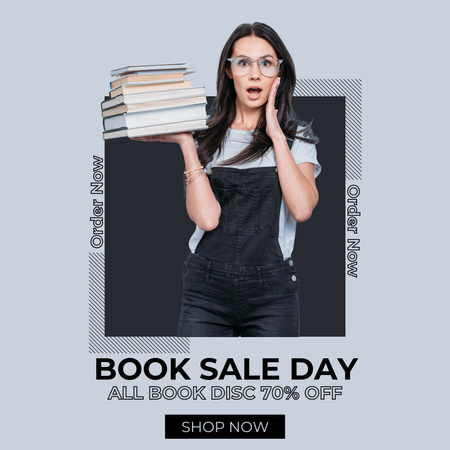 Bookshop Special Offer With Woman And Books Instagram Design Template