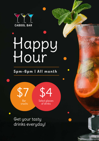 Plantilla de diseño de Bar Happy Hours Cold Cocktail in Glass Flyer A7 