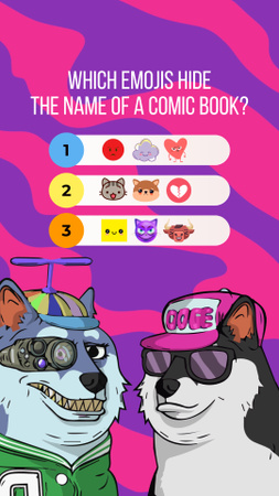 Designvorlage Emoji mit Quiz über Comic-Buch für Instagram Video Story