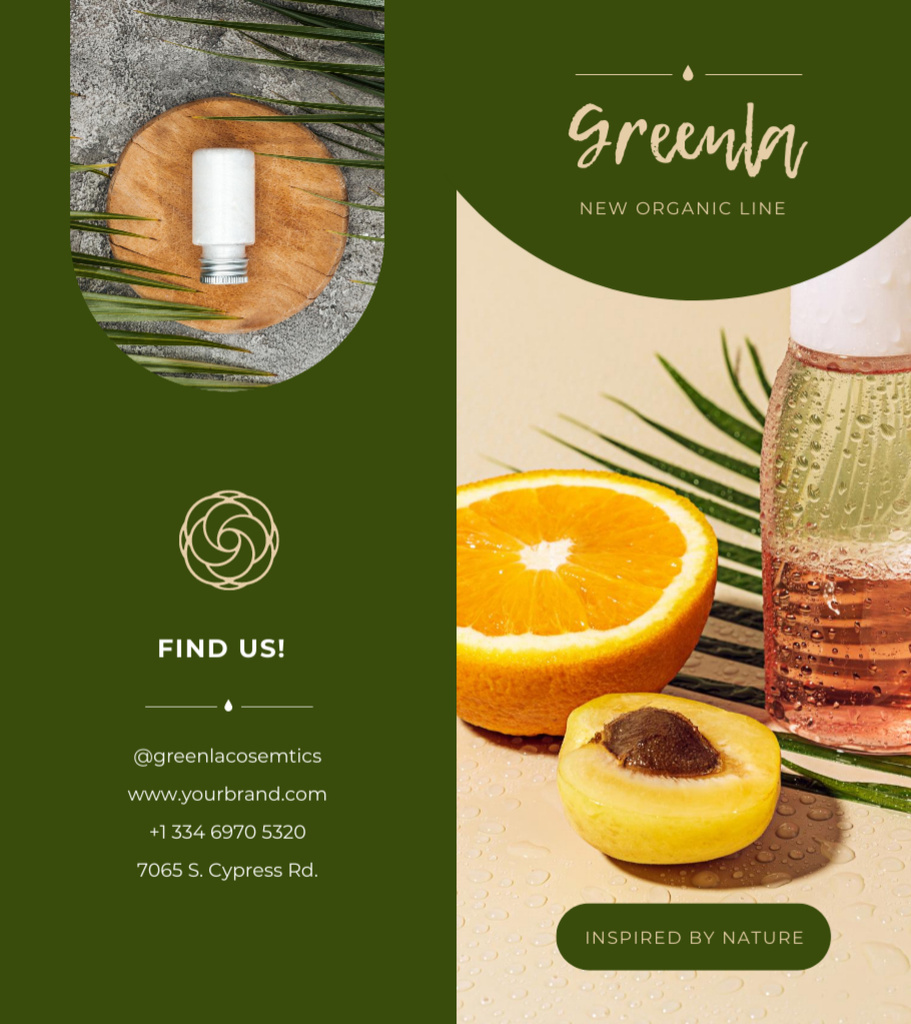 Designvorlage Natural Cosmetics Overview in Green für Brochure 9x8in Bi-fold