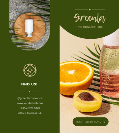 Natural Cosmetics Overview in Green Brochure 9x8in Bi-fold Design Template