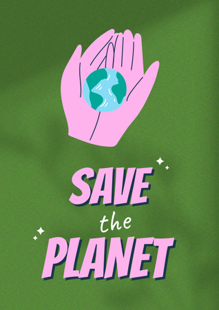 Eco Concept with Planet in Hands Poster Design Template
