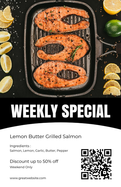 Weekly Special Offer of Grilled Salmon Recipe Card Design Template