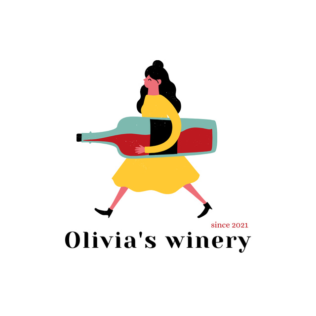 Winery Ad with Girl holding Bottle Logo Πρότυπο σχεδίασης