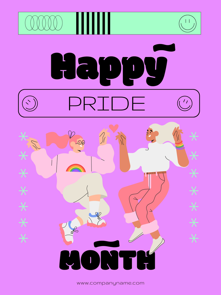 Ontwerpsjabloon van Poster 36x48in van Happy Pride Month In Purple With Illustration