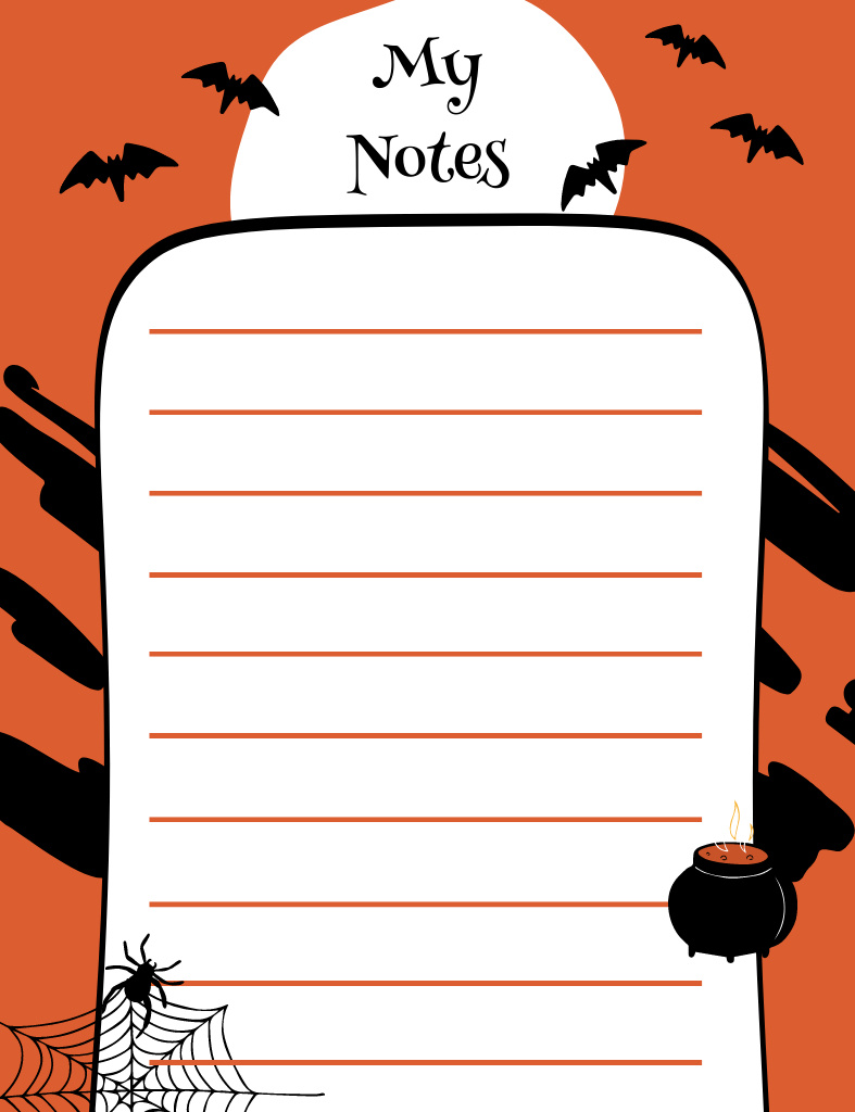 Halloween Notes with Bats on Orange Notepad 107x139mm Tasarım Şablonu